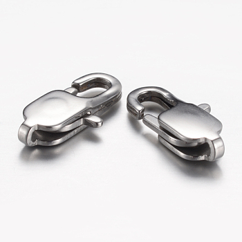 304 Stainless Steel Lobster Claw Clasps, Stainless Steel Color, 15x7.5x3mm, Hole: 1.5x1mm
