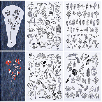 4 Sheets 2 Style Bohemia Style Water Soluble Fabric, Wash Away Embroidery Stabilizer, Plants, Mixed Shapes, 300x212x0.1mm, 2 sheets/style