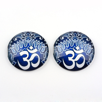 Yoga Theme Glass Cabochons, for DIY Projects, Half Round/Dome, Cornflower Blue, 25x6mm