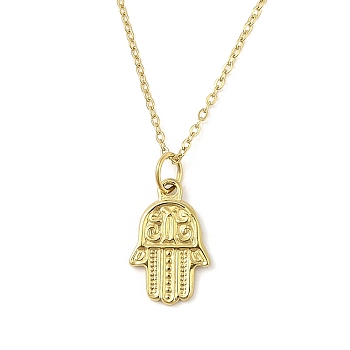 Ion Plating(IP) 304 Stainless Steel Pendant Necklaces for Women, Hamsa Hand, Real 18K Gold Plated, 18.31 inch(46.5cm)