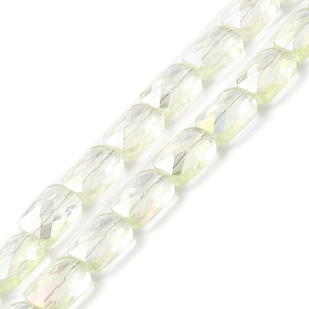 Transparent Electroplate Glass Beads Strands, Rainbow Plated, Faceted, Rectangle, Light Yellow, 9x6x4mm, Hole: 1.2mm, about 72pcs/strand, 25.98''(66cm)