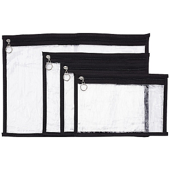4Pcs 4 Style Transparent PVC Plastic Pen Bag, Multipurpose Travel Toiletry Pouch with Zipper, Rectangle, Black & Clear, 190~310x270~460x0.4mm, 1pc/style