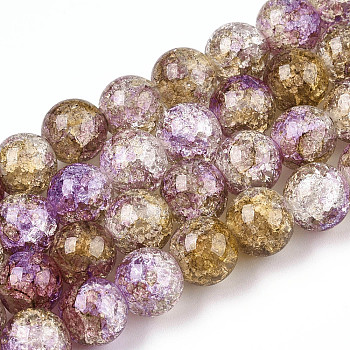 Baking Painted Crackle Glass Bead Strands, with Gold Powder, Round, Dark Goldenrod, 10mm, Hole: 1.4mm, about 80pcs/strand, 30.87 inch(78.4cm)