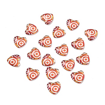 Glass Cabochons, Heart with Circle Pattern, Orange, 18x18x4.5mm