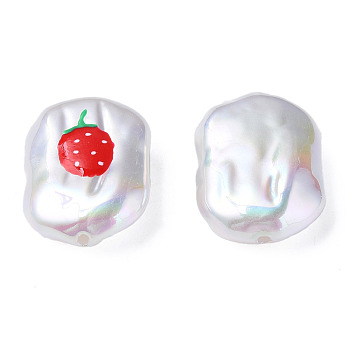 ABS Plastic Imitation Pearl Beads, with Enamel, Oval with Strawberry, Red, 21x15x7mm, Hole: 1.2mm