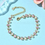 Brass Link Chain Bracelets, Rectangle, with Clear Cubic Zirconia and Glass, Nickel Free, Real 18K Gold Plated, 7 inch(17.7cm)(BJEW-D378-06G)