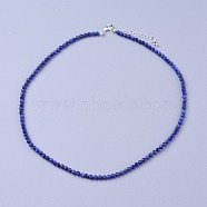 Natural Lapis Lazuli Beaded Necklaces, with Brass Lobster Claw Clasps, Faceted Round Beads, 16.5 inch~16.7 inch(42~42.5cm)x2mm(NJEW-K114-A-A06)