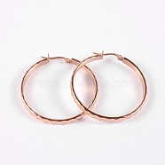 Ring 304 Stainless Steel Hoop Earrings, Hypoallergenic Earrings, Rose Gold, 42x40x4mm, Pin: 1mm(EJEW-P040-52RG)