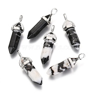 Natural Gemstone Double Terminated Pointed Pendants, with Random Alloy Pendant Hexagon Bead Cap Bails, Bullet, Platinum, 36~45x12mm, Hole: 3x5mm, Gemstone: 10mm in diameter(X-G-F295-04E)