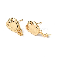Brass Stud Earring Findings, with Cup Peg Bails and 925 Sterling Silver Pins, Nuggets, Real 18K Gold Plated, 22x9.5mm, Pin: 0.8mm(KK-B063-04G)