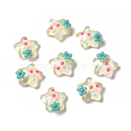 Translucent Resin Cabochons, Star with Flower & Polka Dot, Beige, 15x16x7.5mm(RESI-E034-01A)