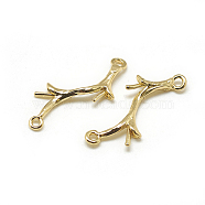 Brass Peg Bails Pendants, For Half Drilled Beads, Branches, Real 18K Gold Plated, 24.5x9x2mm, Hole: 1mm, Pin: 1mm(KK-T032-144G)