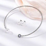 Round Plastic Imitation Pearl Stud Earrings & Cubic Zirconia and Rhinestone Cuff Choker Necklaces Sets, 304 Stainless Steel Jewerly Set for Women, Stainless Steel Color, Inner Diameter: 4.43 inch(112.5mm)(SJEW-U003-03P)