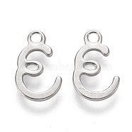 304 Stainless Steel Charms, Laser Cut, Letter, Stainless Steel Color, Letter.E, 11x7x0.7mm, Hole: 1.5mm(X-STAS-L232-117E-P)