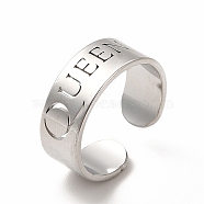 304 Stainless Steel Word Queen Open Cuff Ring for Women, Stainless Steel Color, US Size 6 1/4(16.7mm)(RJEW-B027-18P)