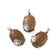 Synthetic Goldstone Pendants, with Platinum Tone Brass Findings, Cadmium Free & Lead Free, Oval with Tree, 28~29.5x18.5x9.5mm, Hole: 8x5mm(G-C235-03K-RS)