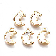 Natural Sea Shell Charms, with Brass Loops, Nickel Free, Moon, Real 18K Gold Plated, 10x7x2mm, Hole: 1mm(KK-S354-264-NF)