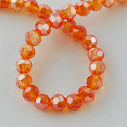 Electroplate Glass Bead Strands, Pearl Luster Plated, Faceted, Round, Dark Orange, 6x5mm(X-EGLA-R015-6mm-28)