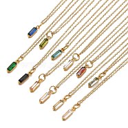 Rectangle Cubic Zirconia Pendant Necklaces, Ion Plating(IP) 304 Stainless Steel Cable Chain Necklace for Women, Golden, Mixed Color, 17.52 inch(44.5cm)(NJEW-F303-02G)