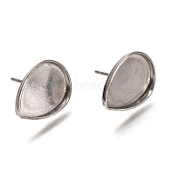 304 Stainless Steel Stud Earring Settings, for Cabochons, Teardrop, Stainless Steel Color, Tray: 10x14.5mm, 15x11mm, Pin: 1mm(STAS-P262-02P)