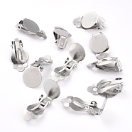 304 Stainless Steel Clip-on Earring Setting, with Round Flat Pad, Flat Round, Stainless Steel Color, 19.5x12x8.5mm, Hole: 3.3mm, Tray: 12mm(STAS-L244-49P)