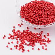 12/0 Opaque Colours Round Glass Seed Beads, Red, Size: about 2mm in diameter, hole:1mm, about 3303pcs/50g(X-SEED-A010-2mm-45)
