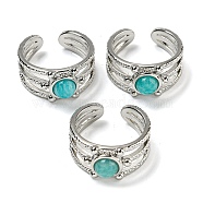 Natural Amazonite Adjustable Rings, with Platinum Brass Findings, Long-Lasting Plated, Jewely for Women, Adjustable(RJEW-K269-10P-05)
