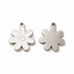 304 Stainless Steel Charms, with Enamel, Flower, White, 14x12x1mm, Hole: 1.2mm(STAS-F291-07P-02)
