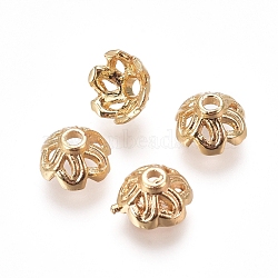 Brass Bead Cap, Long-Lasting Plated, 6-Petal, Flower, Golden, 6.5x3.5mm, Hole: 1.5mm(KK-I664-01G)