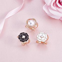 3Pcs 3 Style Natural Pearl Scarf Clip Buckles Rings, Enamel Camellia Clothing Wrap Clasp Holder, Alloy Cloth Accessories for Women, Mixed Color, 24mm, 20mm, 22.5mm, 1Pc/style(JX552A-01)