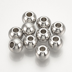 304 Stainless Steel Spacer Beads, Cadmium Free & Lead Free, Round, Stainless Steel Color, 5x4mm, Hole: 2.5mm(X-STAS-T021-5)