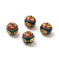 Alloy Beads, with Enamel, Round with Coins, Golden, Blue, 9mm, Hole: 1.8mm(ENAM-L038-F02)