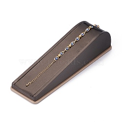 Wooden Clovered with PU Leather Bracelet Displays Stand, with Sponge and Paper Card, Rectangle, Black, 21.3x5.8x4.75cm(BDIS-F003-02A)