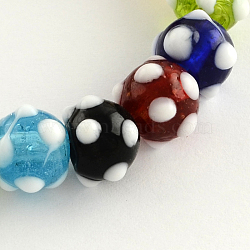 Handmade Lampwork Round Beads Strands, Mixed Color, 10x9mm, Hole: 2.5mm, about 40pcs/strand, 13.3 inch(X-LAMP-R007-02)