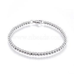 201 Stainless Steel Ball Chain Bracelets, with Lobster Claw Clasps, Stainless Steel Color, 7-5/8 inch(195mm)x4mm(BJEW-E295-08)