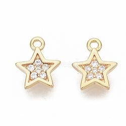 Brass Micro Pave Cubic Zirconia Charms, Nickel Free, Star, Clear, Real 18K Gold Plated, 8.5x6.5x1.5mm, Hole: 1mm(X-KK-T050-32G-NF)
