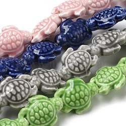 Nbeads 4 Strands 4 Colors Handmade Porcelain Ceramic Beads Strands, Famille Rose Style, Tortoise, Mixed Color, 19.5x15x8mm, Hole: 1.8mm, about 17~18pcs/strand, 11.42~12.24 inch(29~31.1cm), 1strand/color(PORC-NB0001-14)
