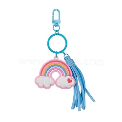 Cartoon PVC Plastic Big Pendants Keychains with Faux Suede Tassel, for Car Key Chain Bag Pendant Decoration, Rainbow, 15.8cm(KEYC-JKC00569-03)