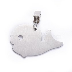 Stainless Steel Tablecloth Pendants, with Clips, Whale Shape, Stainless Steel Color, 78.2mm, Pendant: 70.4x51.1x2mm(X-STAS-WH0013-02P)