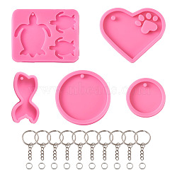 DIY Keychain Silicone Molds Kits, with Peg Silicone Pendant Molds, Iron Keychain Clasp Findings, Brass Open Jump Rings, Pearl Pink, 103x82x8mm, Inner Diameter: 43x35mm & 71x56mm, 1pc(DIY-TA0008-64)