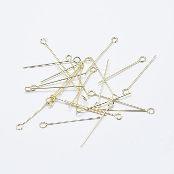 Brass Eye Pin, Long-Lasting Plated, Real Gold Plated, Nickel Free, Real 18K Gold Plated, 24 Gauge, 25mm, Hole: 2mm, Pin: 0.5mm