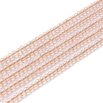 Transparent Glass Beads Strands, Faceted, Round, Bisque, 3mm, Hole: 0.8mm, about 127~139pcs/strand, 14.09~14.53 inch(35.8~36.9cm)