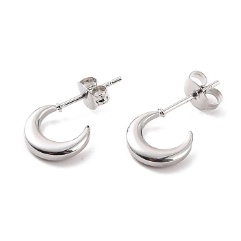 304 Stainless Steel Crescent Moon Stud Earrings for Women, Stainless Steel Color, 18.5x10x2mm, Pin: 0.8mm