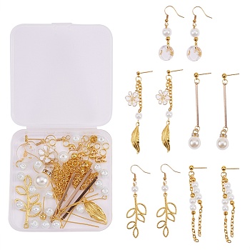 DIY Earring Making Kits, Including Brass Earring Hooks &  Ear Studs, Pearlized Glass Pearl Round Beads, Alloy & ABS Plastic Imitation Pearl Pendants, Iron Findings, Golden