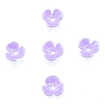 Resin Imitation Pearl Bead Caps, 3-Petal, Flower, Lilac, 6x6x3mm, Hole: 1mm