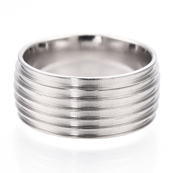 201 Stainless Steel Grooved Finger Ring Settings, Ring Core Blank for Enamel, Stainless Steel Color, 8mm, Size 5, Inner Diameter: 15mm