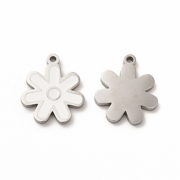 304 Stainless Steel Charms, with Enamel, Flower, White, 14x12x1mm, Hole: 1.2mm