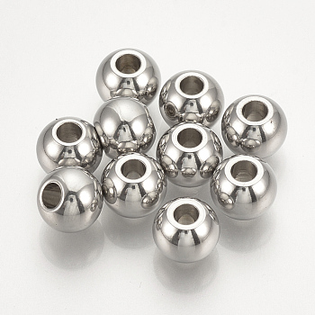 304 Stainless Steel Spacer Beads, Cadmium Free & Lead Free, Round, Stainless Steel Color, 5x4mm, Hole: 2.5mm
