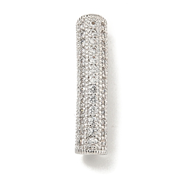 Brass Micro Pave Clear Cubic Zirconia Beads, Bend Tube, Platinum, 27x6x5.5mm, Hole: 3.5x4mm