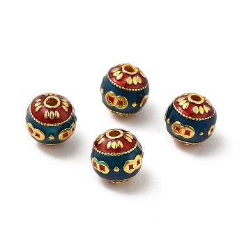 Alloy Beads, with Enamel, Round with Coins, Golden, Blue, 9mm, Hole: 1.8mm